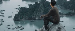Preview wallpaper rocks, man, view, bay, overview