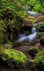 Preview wallpaper rocks, moss, waterfall, stream, nature