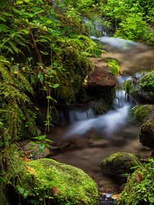 Preview wallpaper rocks, moss, waterfall, stream, nature