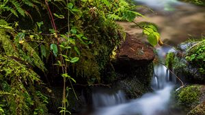 Preview wallpaper rocks, moss, waterfall, stream, nature