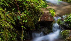 Preview wallpaper rocks, moss, waterfall, stream, nature