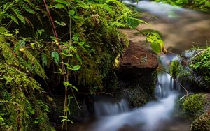 Preview wallpaper rocks, moss, waterfall, stream, nature