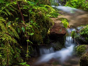 Preview wallpaper rocks, moss, waterfall, stream, nature