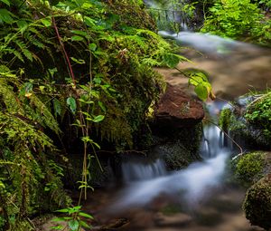 Preview wallpaper rocks, moss, waterfall, stream, nature