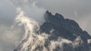Preview wallpaper rocks, mountain, fog, trees