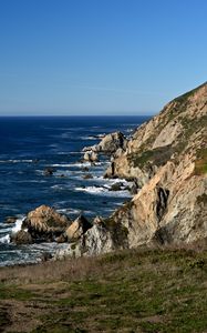 Preview wallpaper rocks, mountain, hill, sea, landscape, nature