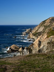 Preview wallpaper rocks, mountain, hill, sea, landscape, nature