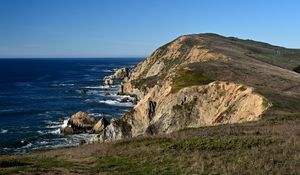 Preview wallpaper rocks, mountain, hill, sea, landscape, nature