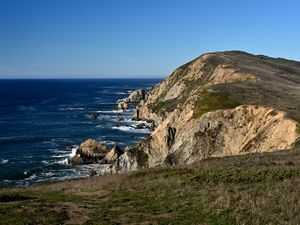 Preview wallpaper rocks, mountain, hill, sea, landscape, nature