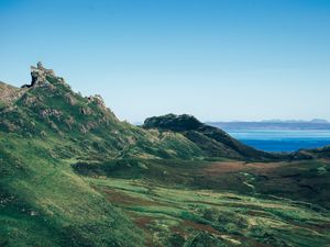 Preview wallpaper rocks, mountain, hills, greenery, nature