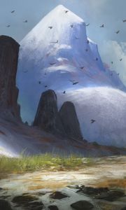 Preview wallpaper rocks, mountain, river, art