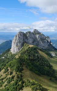 Preview wallpaper rocks, mountain, slope, trees, paraglider