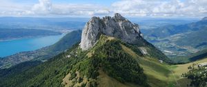 Preview wallpaper rocks, mountain, slope, trees, paraglider