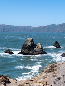 Preview wallpaper rocks, mountains, beach, sea, ocean, nature