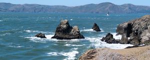 Preview wallpaper rocks, mountains, beach, sea, ocean, nature