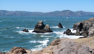 Preview wallpaper rocks, mountains, beach, sea, ocean, nature