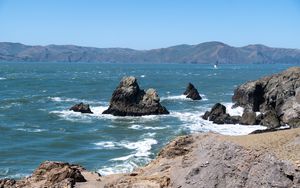 Preview wallpaper rocks, mountains, beach, sea, ocean, nature