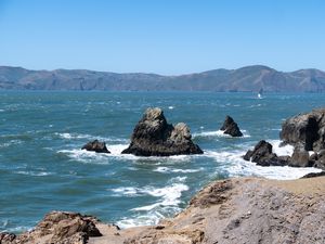 Preview wallpaper rocks, mountains, beach, sea, ocean, nature