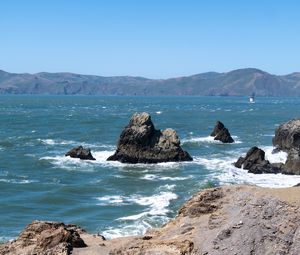 Preview wallpaper rocks, mountains, beach, sea, ocean, nature