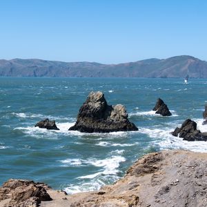 Preview wallpaper rocks, mountains, beach, sea, ocean, nature