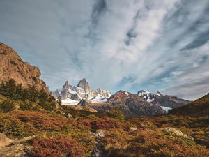 Preview wallpaper rocks, mountains, bushes, relief, landscape