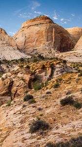 Preview wallpaper rocks, mountains, bushes, landscape, nature