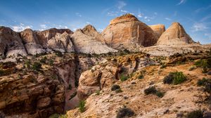 Preview wallpaper rocks, mountains, bushes, landscape, nature