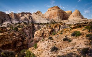 Preview wallpaper rocks, mountains, bushes, landscape, nature