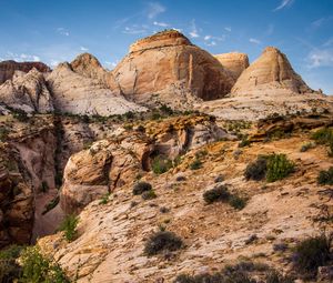Preview wallpaper rocks, mountains, bushes, landscape, nature