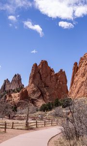 Preview wallpaper rocks, mountains, canyon, trees, fence