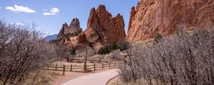 Preview wallpaper rocks, mountains, canyon, trees, fence