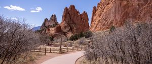 Preview wallpaper rocks, mountains, canyon, trees, fence