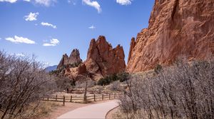 Preview wallpaper rocks, mountains, canyon, trees, fence