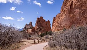 Preview wallpaper rocks, mountains, canyon, trees, fence