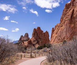 Preview wallpaper rocks, mountains, canyon, trees, fence