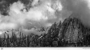 Preview wallpaper rocks, mountains, clouds, trees, landscape