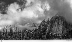 Preview wallpaper rocks, mountains, clouds, trees, landscape