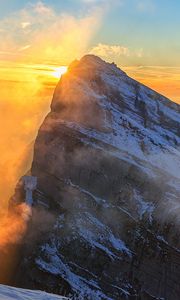 Preview wallpaper rocks, mountains, fog, sun