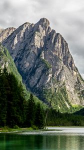 Preview wallpaper rocks, mountains, lake, trees, spruce