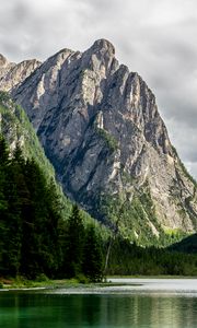 Preview wallpaper rocks, mountains, lake, trees, spruce