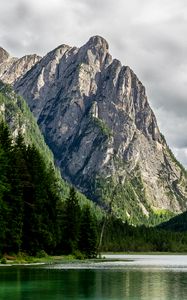 Preview wallpaper rocks, mountains, lake, trees, spruce