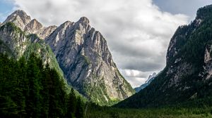 Preview wallpaper rocks, mountains, lake, trees, spruce