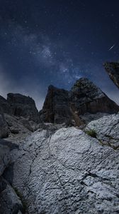 Preview wallpaper rocks, mountains, night, stars, starry sky