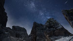 Preview wallpaper rocks, mountains, night, stars, starry sky
