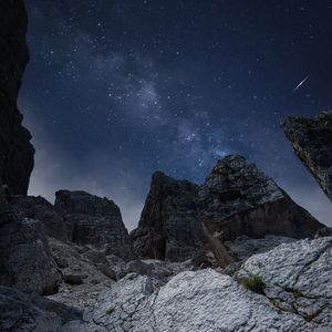 Preview wallpaper rocks, mountains, night, stars, starry sky