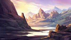 Preview wallpaper rocks, mountains, peaks, lake, art