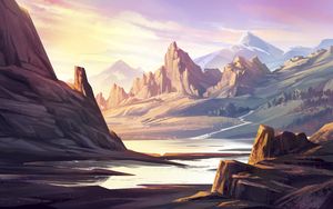 Preview wallpaper rocks, mountains, peaks, lake, art