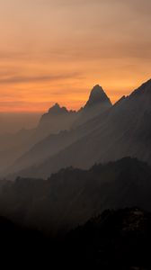 Preview wallpaper rocks, mountains, peaks, fog, sky