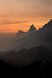 Preview wallpaper rocks, mountains, peaks, fog, sky