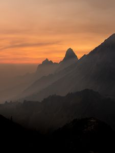 Preview wallpaper rocks, mountains, peaks, fog, sky